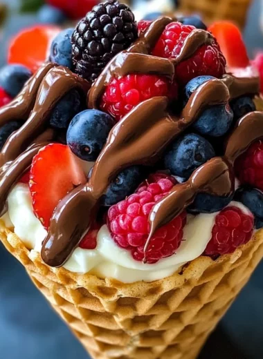 Chocolate Dipped Waffle Cone Fruit and Yogurt Cups