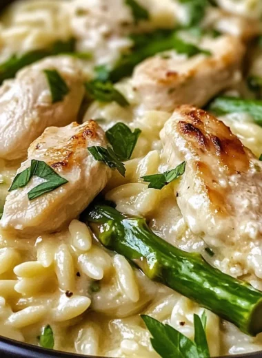 Creamy Parmesan Orzo with Chicken and Asparagus Recipe