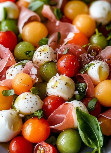 Caprese Melon Salad with Prosciutto and Mozzarella