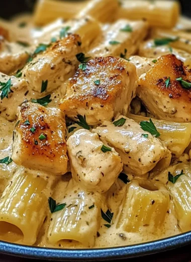 Creamy Garlic Butter Chicken and Rigatoni in Parmesan Sauce