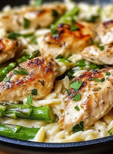 Creamy Parmesan Orzo with Chicken and Asparagus Recipe