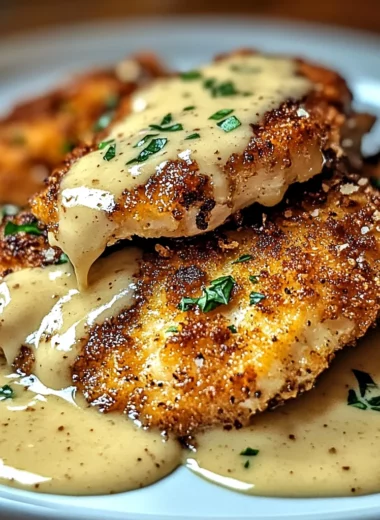 Crispy Parmesan Chicken with a Rich Garlic Sauce - Easy Dinner Idea