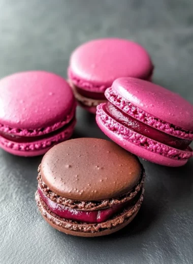 Dark Chocolate Raspberry Macarons