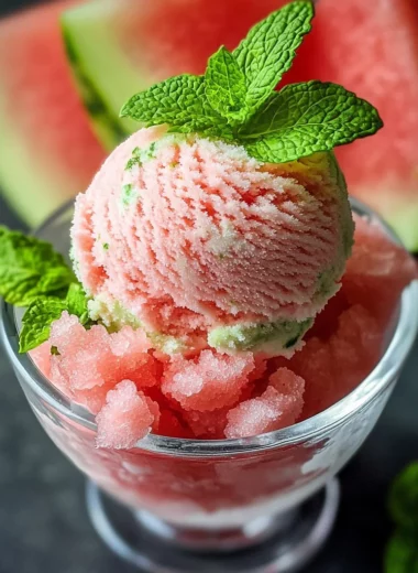 Fresh Mint Ice Cream with Salted Watermelon Granita