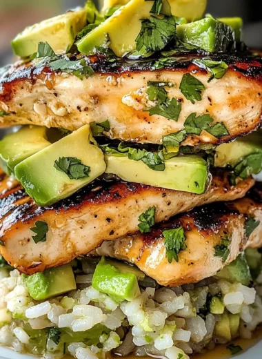 Honey Lime ChickenAvocado Rice Stack