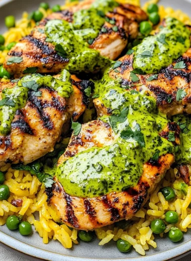 Peruvian Chicken and Rice with Green Sauce