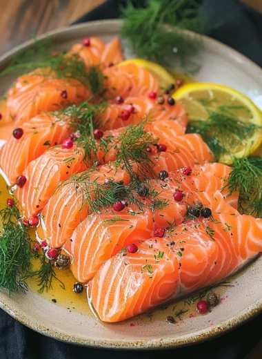 Sliced Salmon Marinated with Dill recipe
