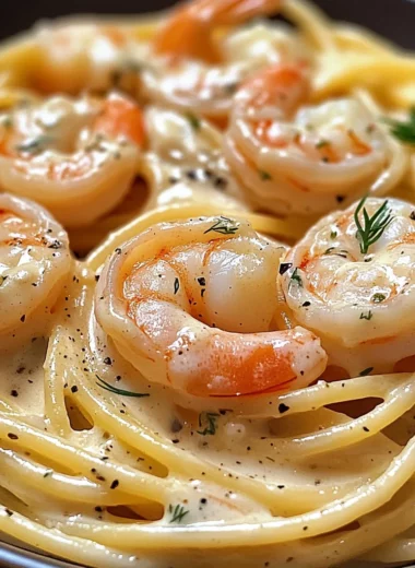 Spaghetti mit Garnelen in Frischkäsesauce