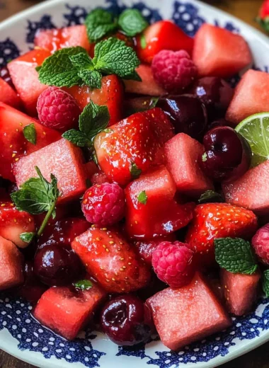 Watermelon Fruit Salad with Lime Mint Dressing