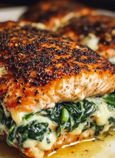 Blackened Salmon Stuffed with Spinach & Parmesan