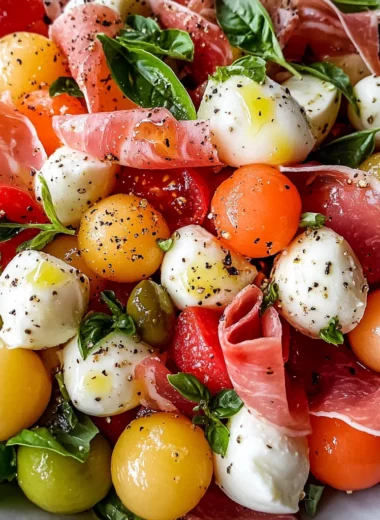 Caprese Melon Salad with Prosciutto and Mozzarella