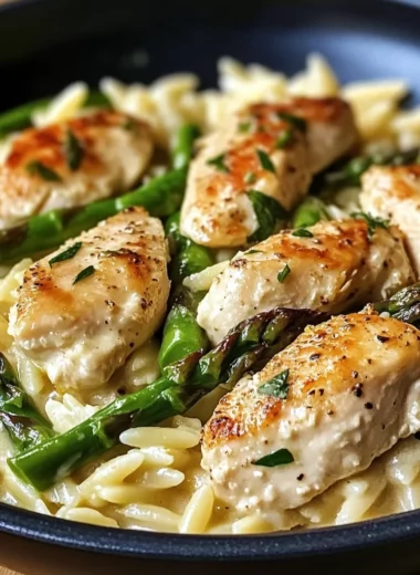 Creamy Parmesan Orzo with Chicken and Asparagus Recipe