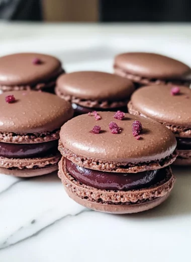 Dark Chocolate Raspberry Macarons