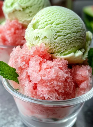 Fresh Mint Ice Cream with Salted Watermelon Granita