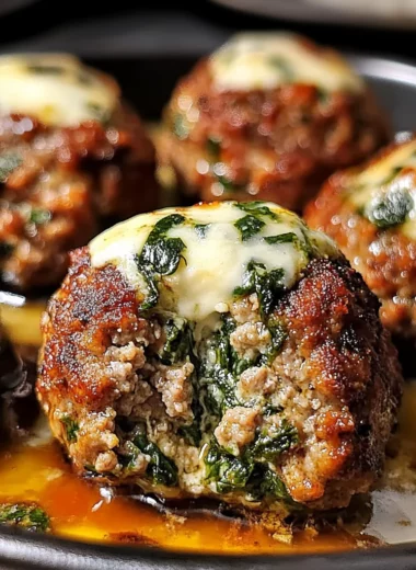Spinach Garlic Meatballs Stuffed with Mozzarella