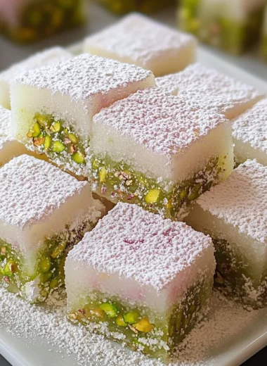 Traditional Turkish Delight with Rosewater and Pistachios (Lokum)