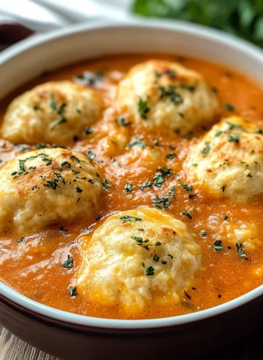 Best Tomato Soup with Cheddar Bay Dumplings