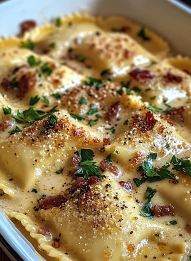 Olive Garden-Inspired Ravioli Carbonara