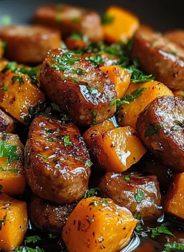 Sausage and Sweet Potatoes with Honey Garlic Sauce