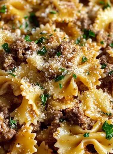 Garlic Butter Bowtie Pasta with Ground Beef Recipe