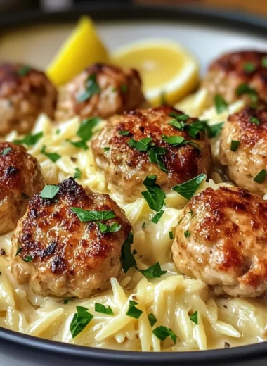 Lemon Garlic Chicken Meatballs with Creamy Orzo Recipe