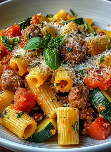 Rigatoni with Sausage, Tomatoes, and Zucchini