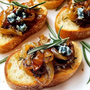 Caramelized Onion Crostini with Fig Jam and Blue Cheese