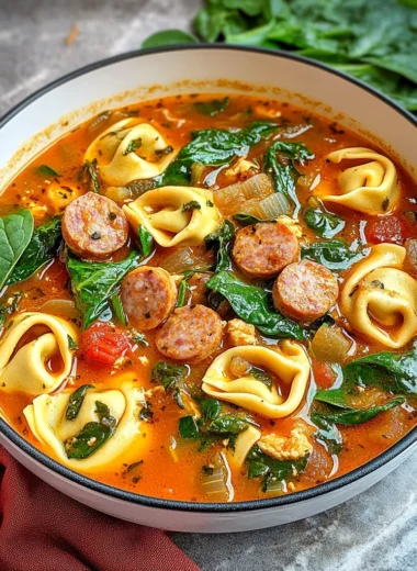 Easy Sausage Spinach Tortellini Soup