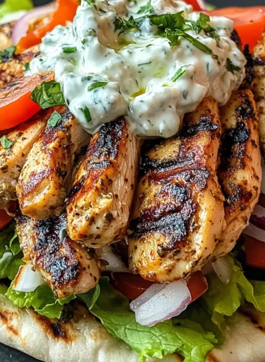 Greek Chicken Gyros with Lemon-Herb Marinade and Tzatziki