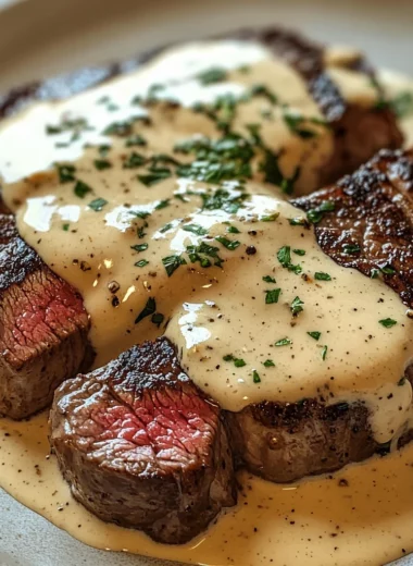 Juicy Steak with Creamy Garlic Sauce