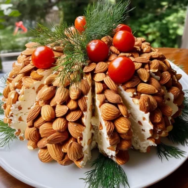 Pinecone cheeseball with almonds