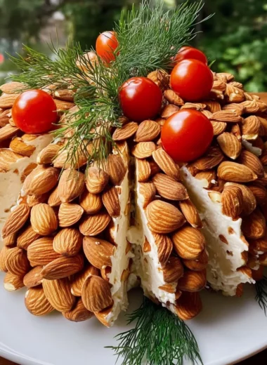 Pinecone cheeseball with almonds