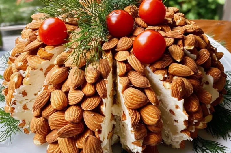 Pinecone cheeseball with almonds