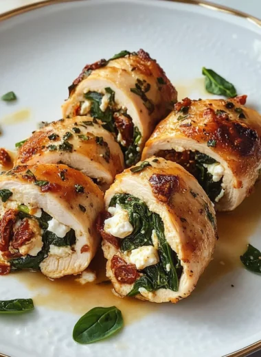 Rolled Up Chicken with Feta, Spinach, and Sun-Dried Tomatoes