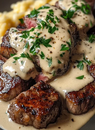 Steak With Haunted Bourbon Garlic Cream Sauce