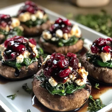 Balsamic-Glazed Cranberry & Goat Cheese Stuffed Mushrooms with Spinach