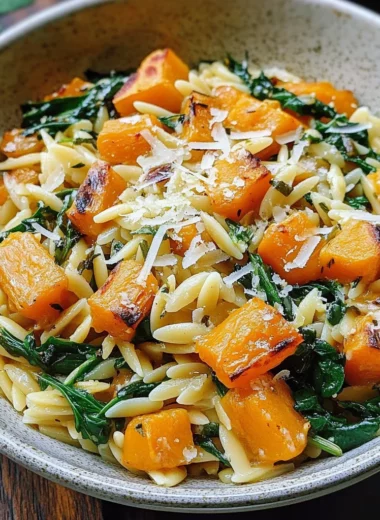 Creamy Orzo with Roasted Butternut Squash and Spinach