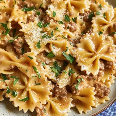 Creamy Parmesan Garlic Beef Bowtie Pasta