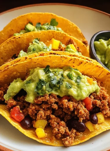 Crispy Baked Ground Turkey Tacos with Avocado Sauce