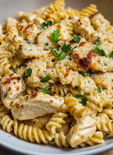 Crockpot Garlic Parmesan Chicken Pasta