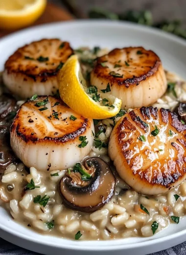 Easy Seared Scallops with Mushroom Risotto