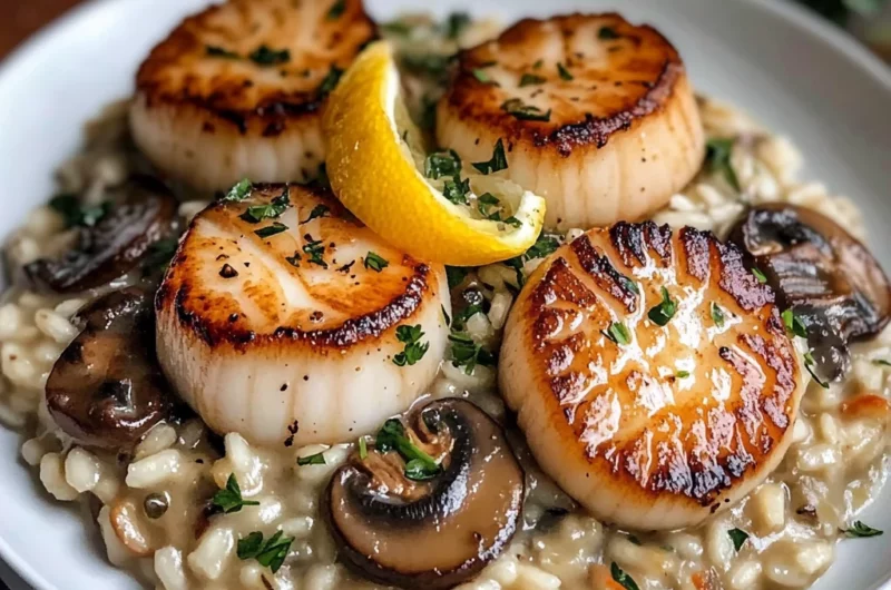 Easy Seared Scallops with Mushroom Risotto