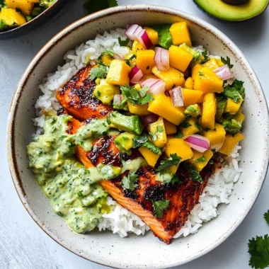 BBQ Salmon Bowls with Mango Avocado Salsa