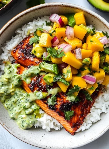BBQ Salmon Bowls with Mango Avocado Salsa