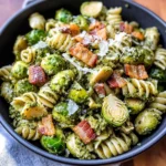 Brussels Sprouts and Bacon Pesto Pasta