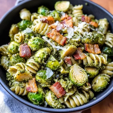 Brussels Sprouts and Bacon Pesto Pasta