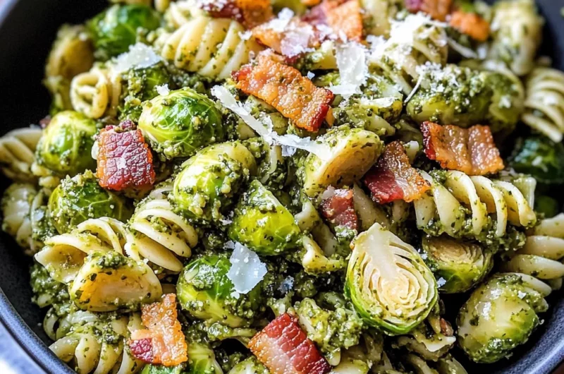 Brussels Sprouts and Bacon Pesto Pasta