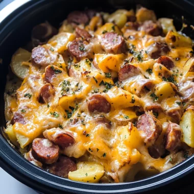 Crockpot Cheesy Potatoes and Kielbasa