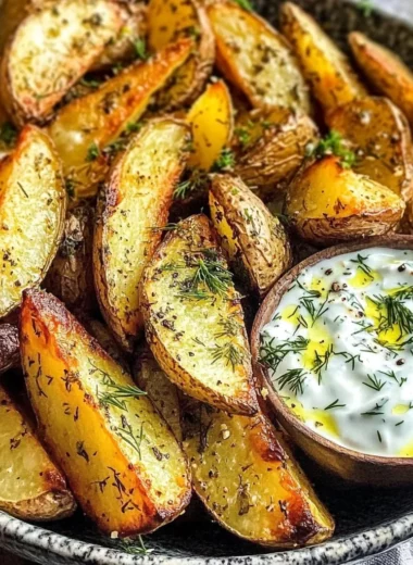 Greek Potato Wedges with Yogurt Sauce