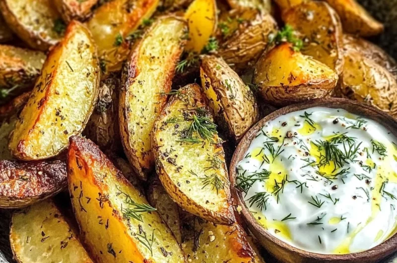 Greek Potato Wedges with Yogurt Sauce